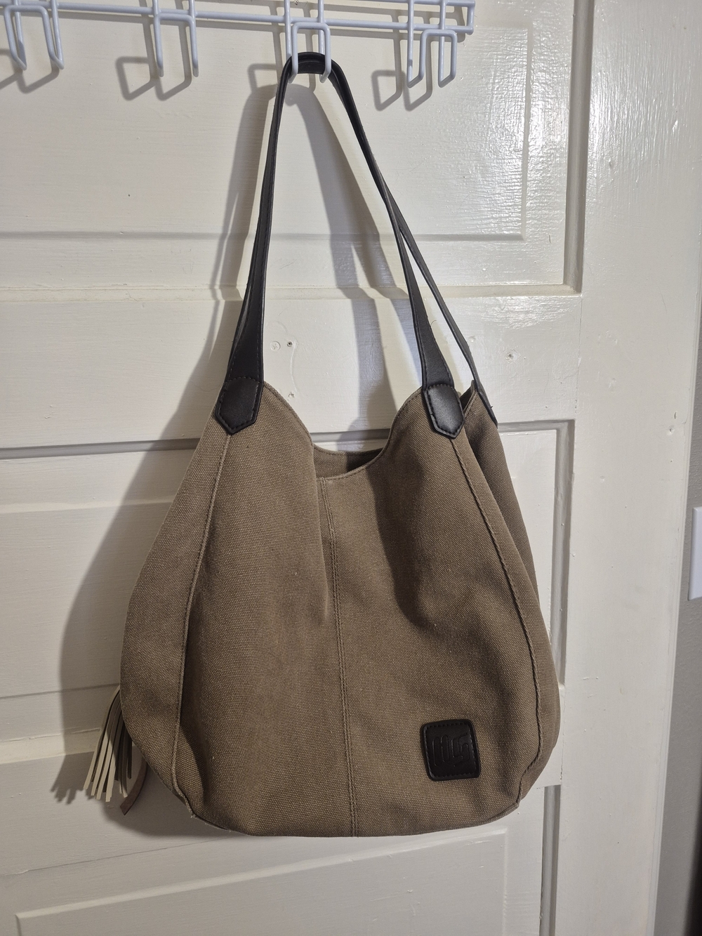 High Ground HG Canvas Hobo Shoulder Bag Khaki Brown Large Everyday Tote Tassel - Picture 2 of 11